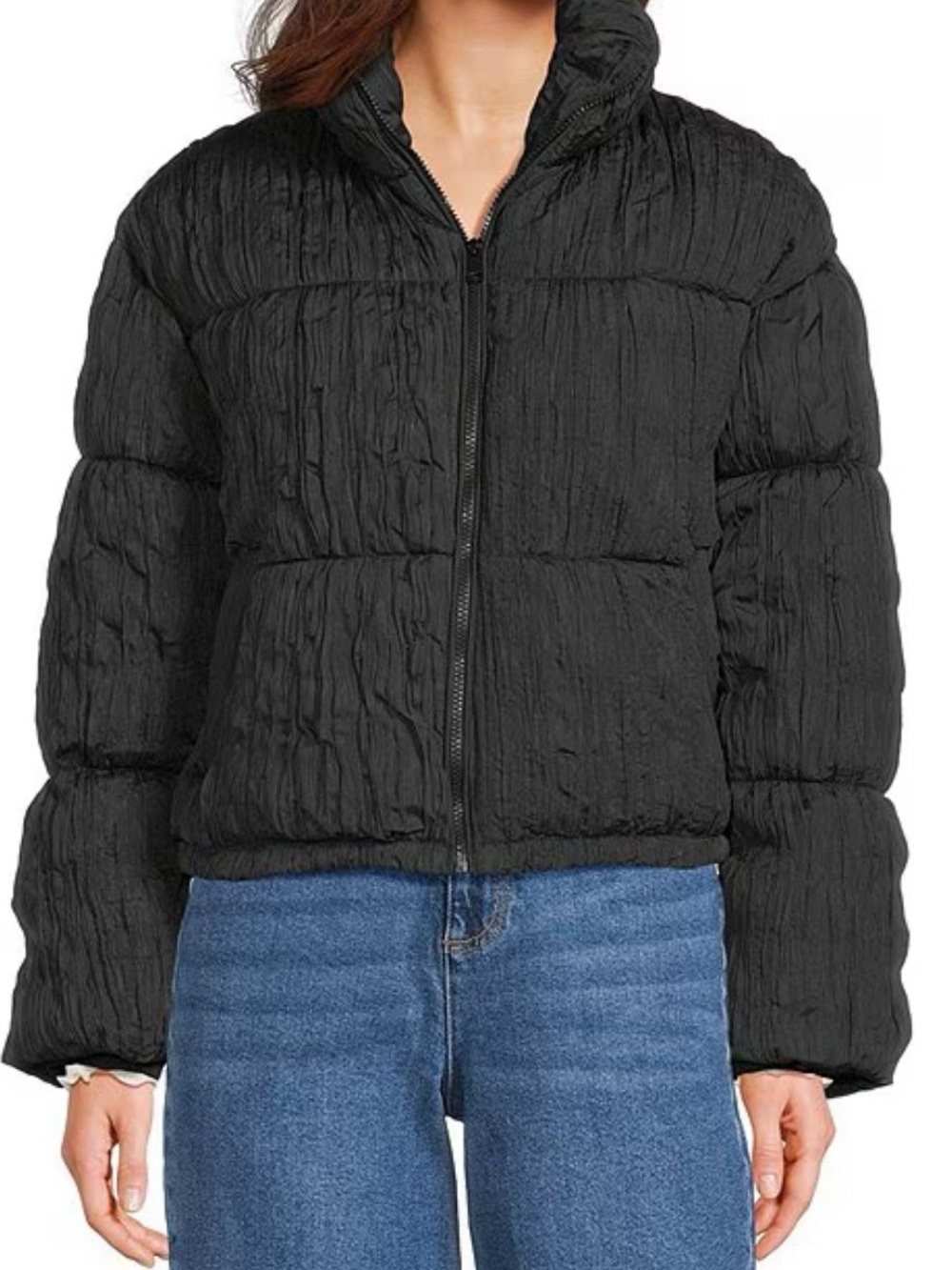 NWT Pleated Plisse Crinkle Cropped Puffer Jacket